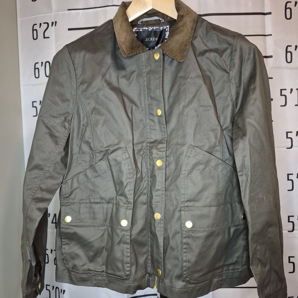 J. Crew Olive Green Jacket with Brown Collar
